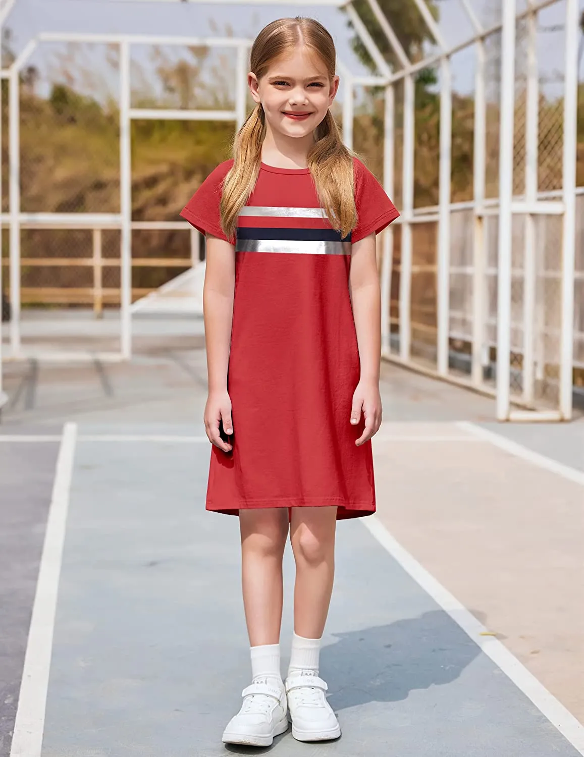 Arshiner Girls Summer Dress Kids Short Sleeve Cotton Printed T-Shirt Dresses