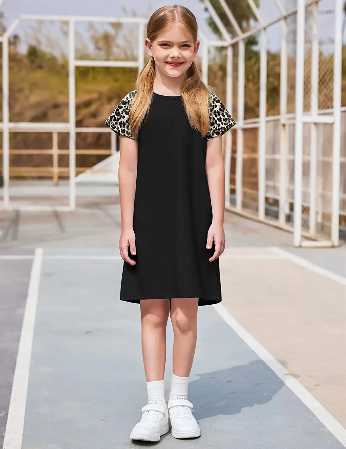 Arshiner Girls Summer Dress Kids Short Sleeve Cotton Printed T-Shirt Dresses