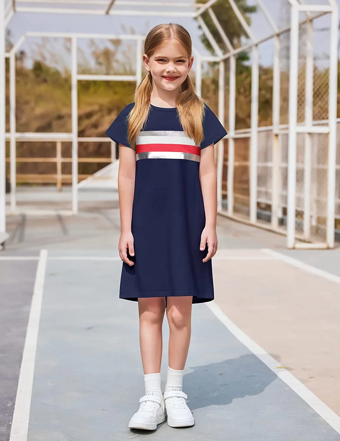 Arshiner Girls Summer Dress Kids Short Sleeve Cotton Printed T-Shirt Dresses