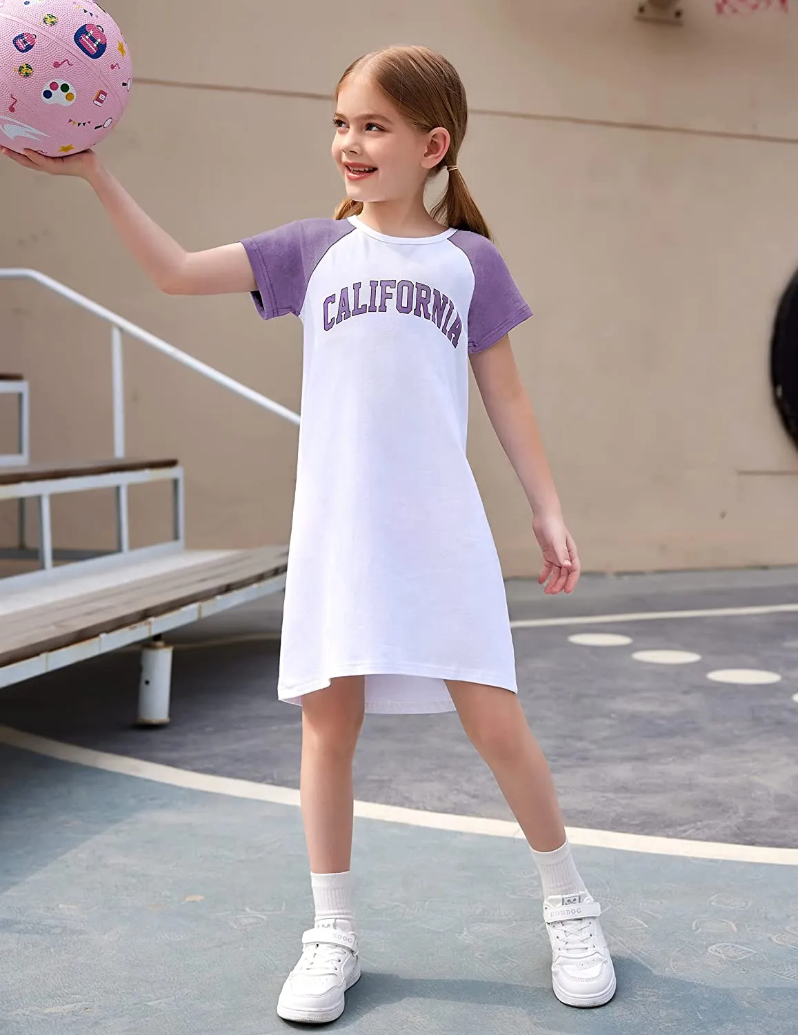 Arshiner Girls Summer Dress Kids Short Sleeve Cotton Printed T-Shirt Dresses