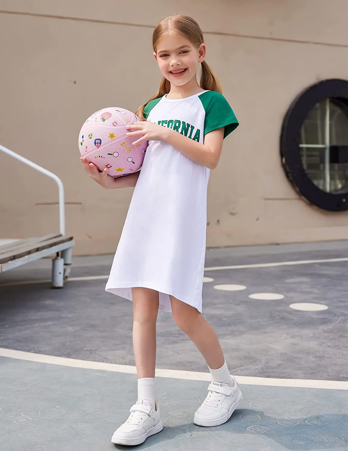 Arshiner Girls Summer Dress Kids Short Sleeve Cotton Printed T-Shirt Dresses