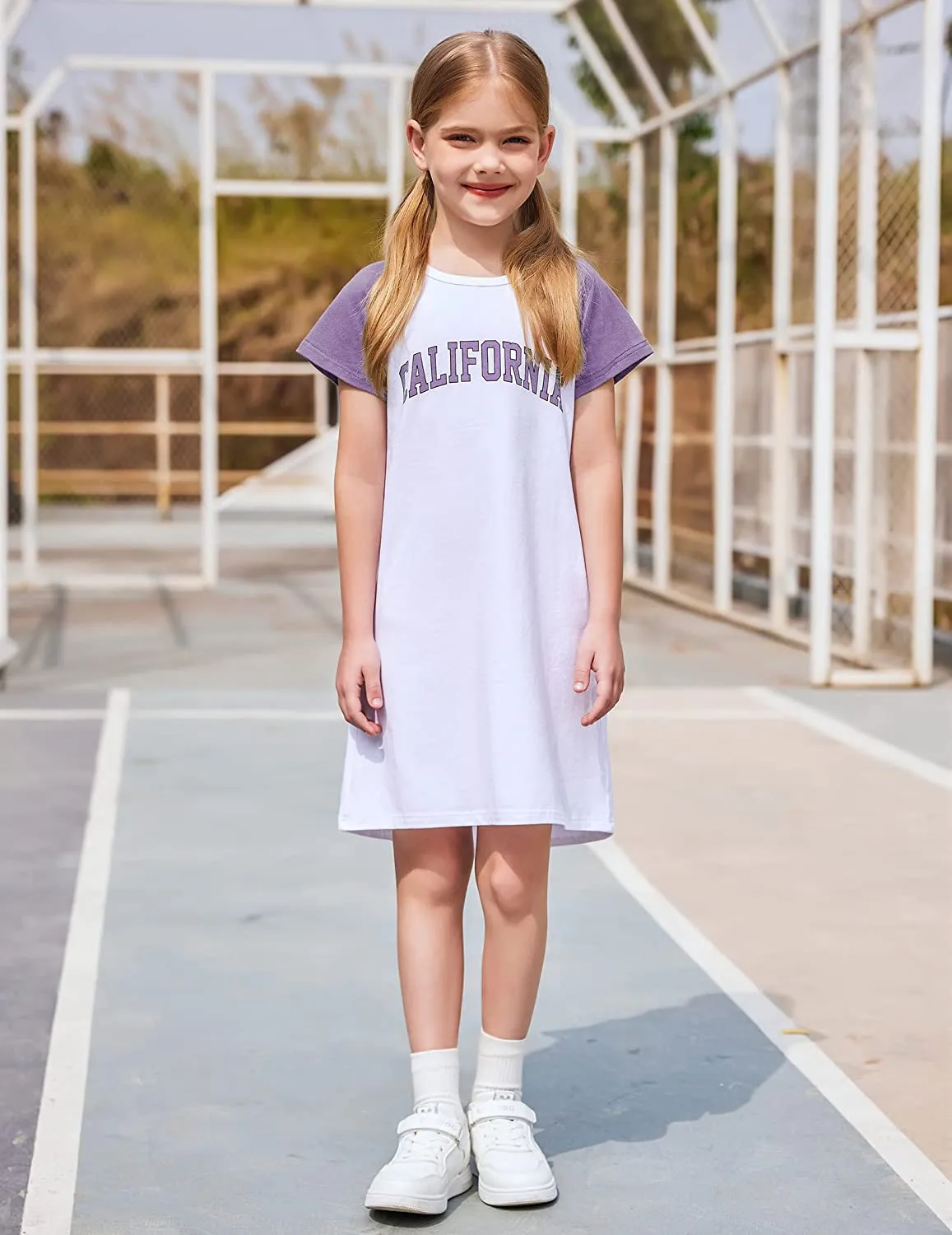 Arshiner Girls Summer Dress Kids Short Sleeve Cotton Printed T-Shirt Dresses