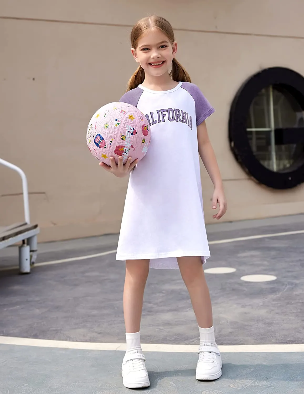 Arshiner Girls Summer Dress Kids Short Sleeve Cotton Printed T-Shirt Dresses