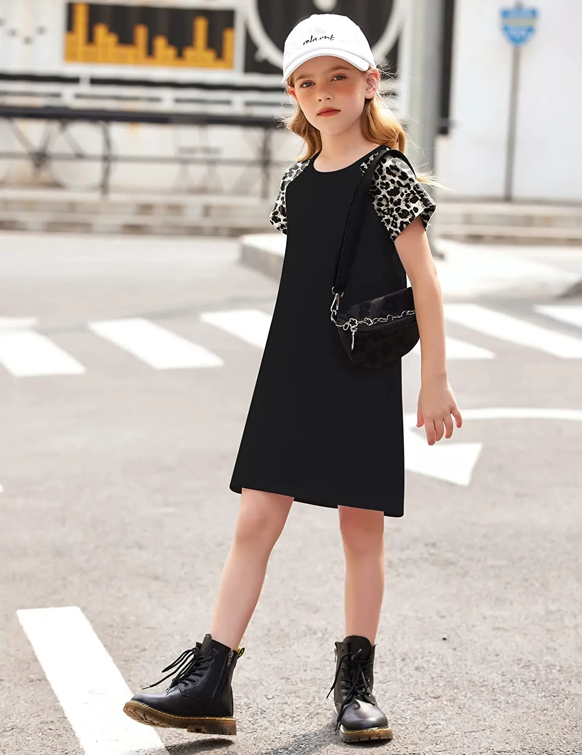 Arshiner Girls Summer Dress Kids Short Sleeve Cotton Printed T-Shirt Dresses