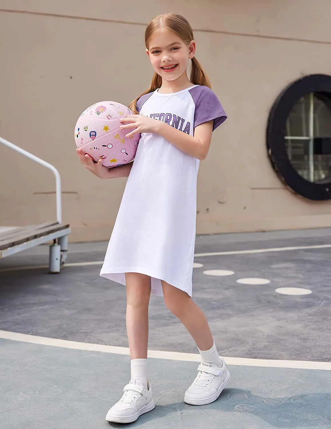 Arshiner Girls Summer Dress Kids Short Sleeve Cotton Printed T-Shirt Dresses