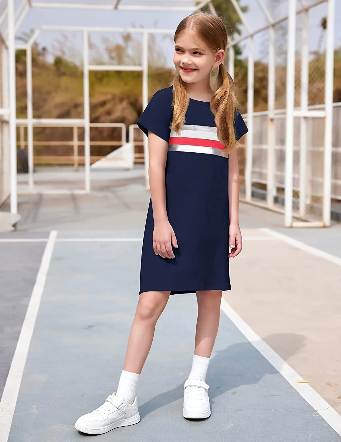 Arshiner Girls Summer Dress Kids Short Sleeve Cotton Printed T-Shirt Dresses