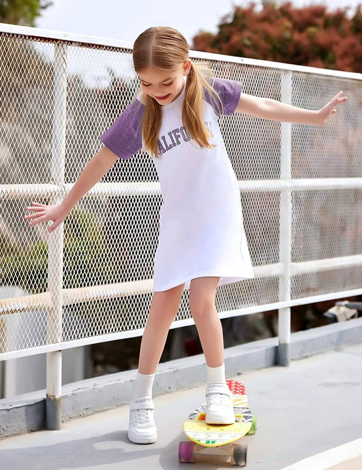 Arshiner Girls Summer Dress Kids Short Sleeve Cotton Printed T-Shirt Dresses