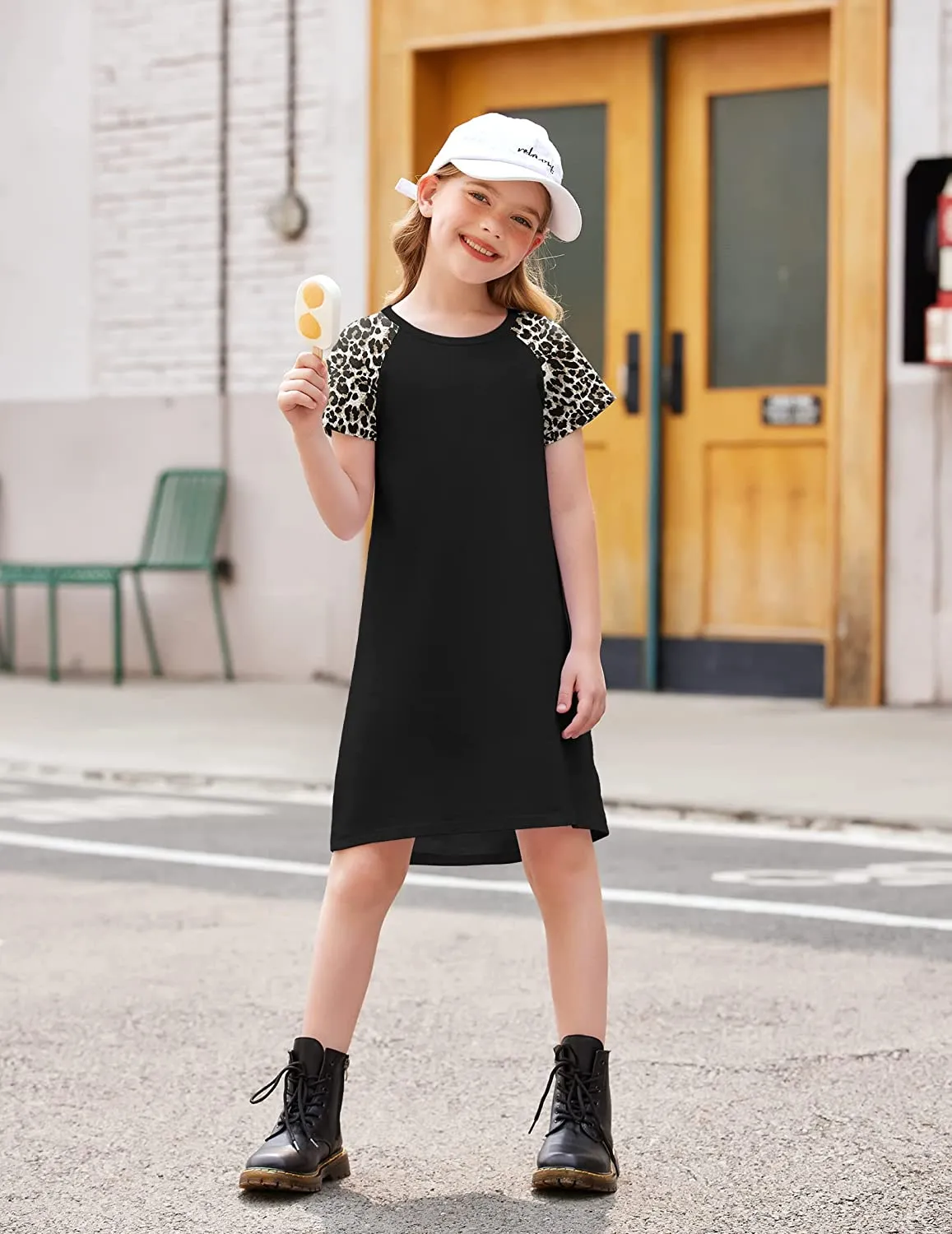Arshiner Girls Summer Dress Kids Short Sleeve Cotton Printed T-Shirt Dresses