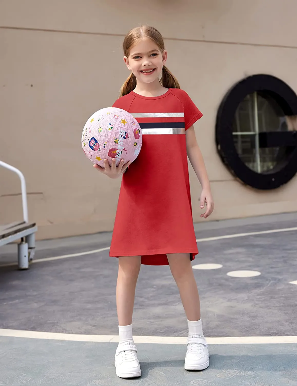 Arshiner Girls Summer Dress Kids Short Sleeve Cotton Printed T-Shirt Dresses