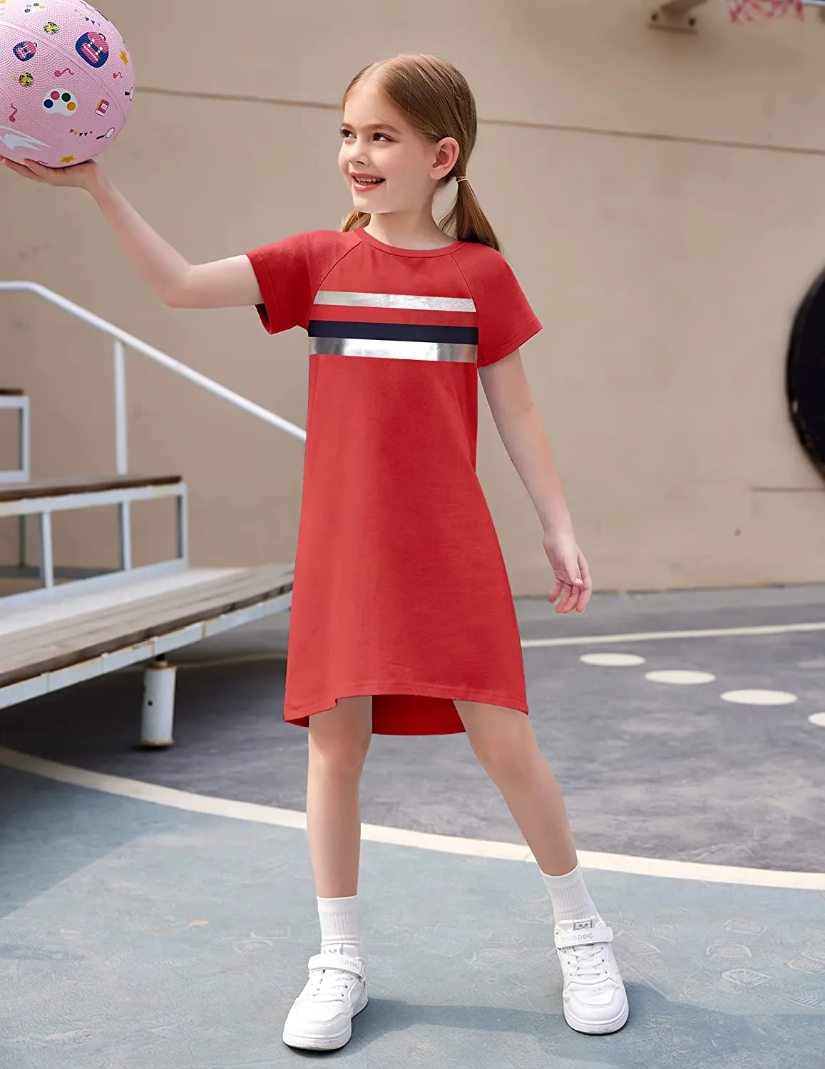 Arshiner Girls Summer Dress Kids Short Sleeve Cotton Printed T-Shirt Dresses