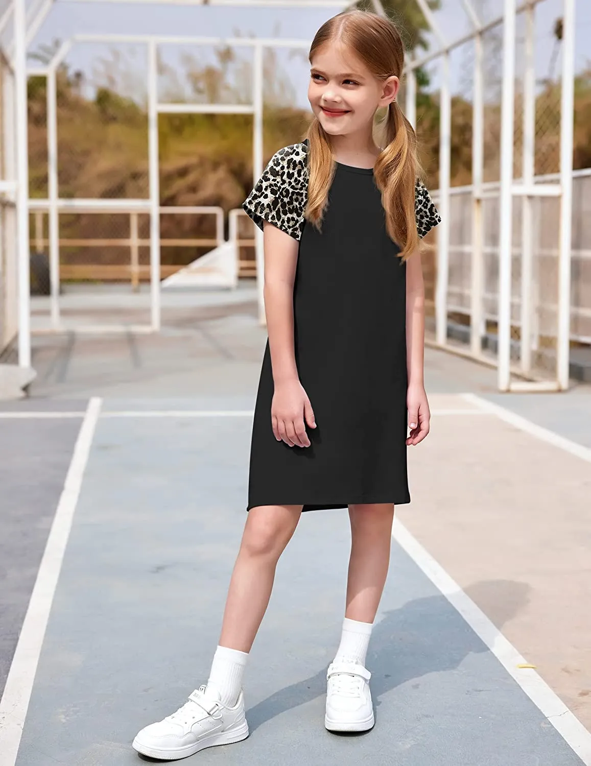 Arshiner Girls Summer Dress Kids Short Sleeve Cotton Printed T-Shirt Dresses