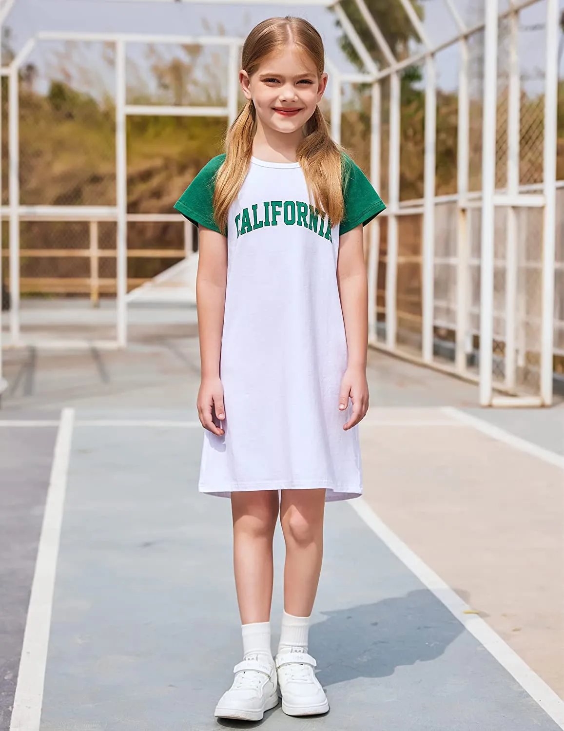 Arshiner Girls Summer Dress Kids Short Sleeve Cotton Printed T-Shirt Dresses
