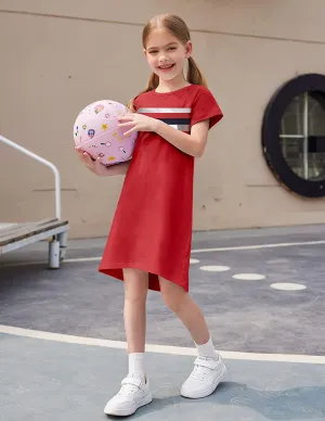 Arshiner Girls Summer Dress Kids Short Sleeve Cotton Printed T-Shirt Dresses