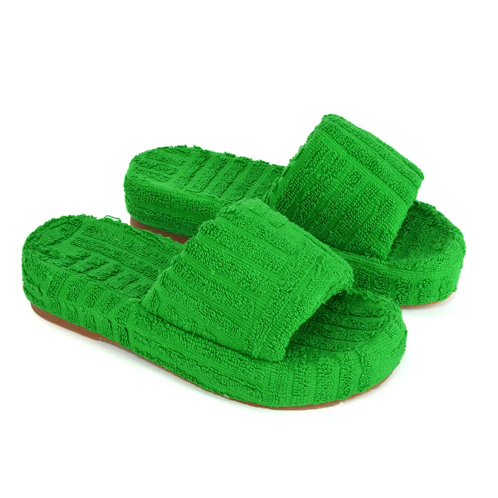 Darla Terry Towelling Sliders Beach Platform Flat Sandals Slippers In Orange