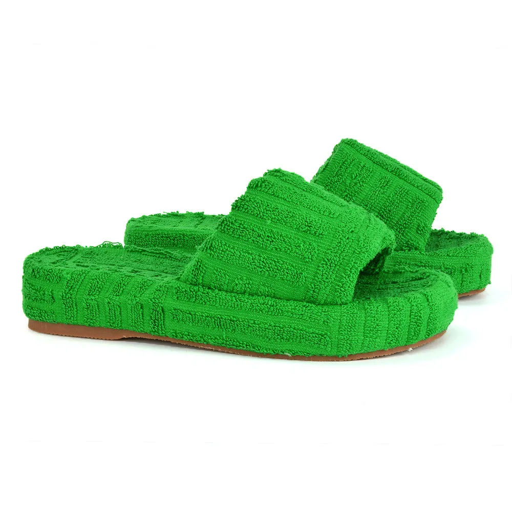 Darla Terry Towelling Sliders Beach Platform Flat Sandals Slippers In Orange