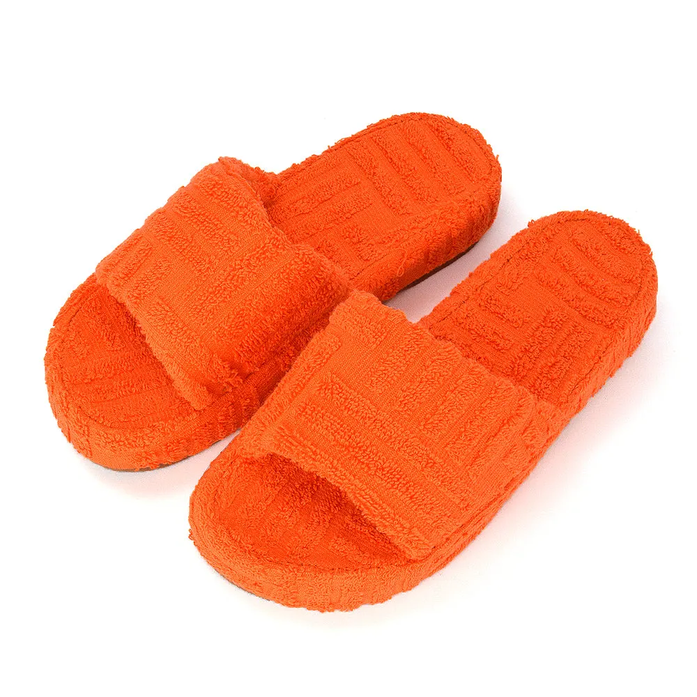 Darla Terry Towelling Sliders Beach Platform Flat Sandals Slippers In Orange