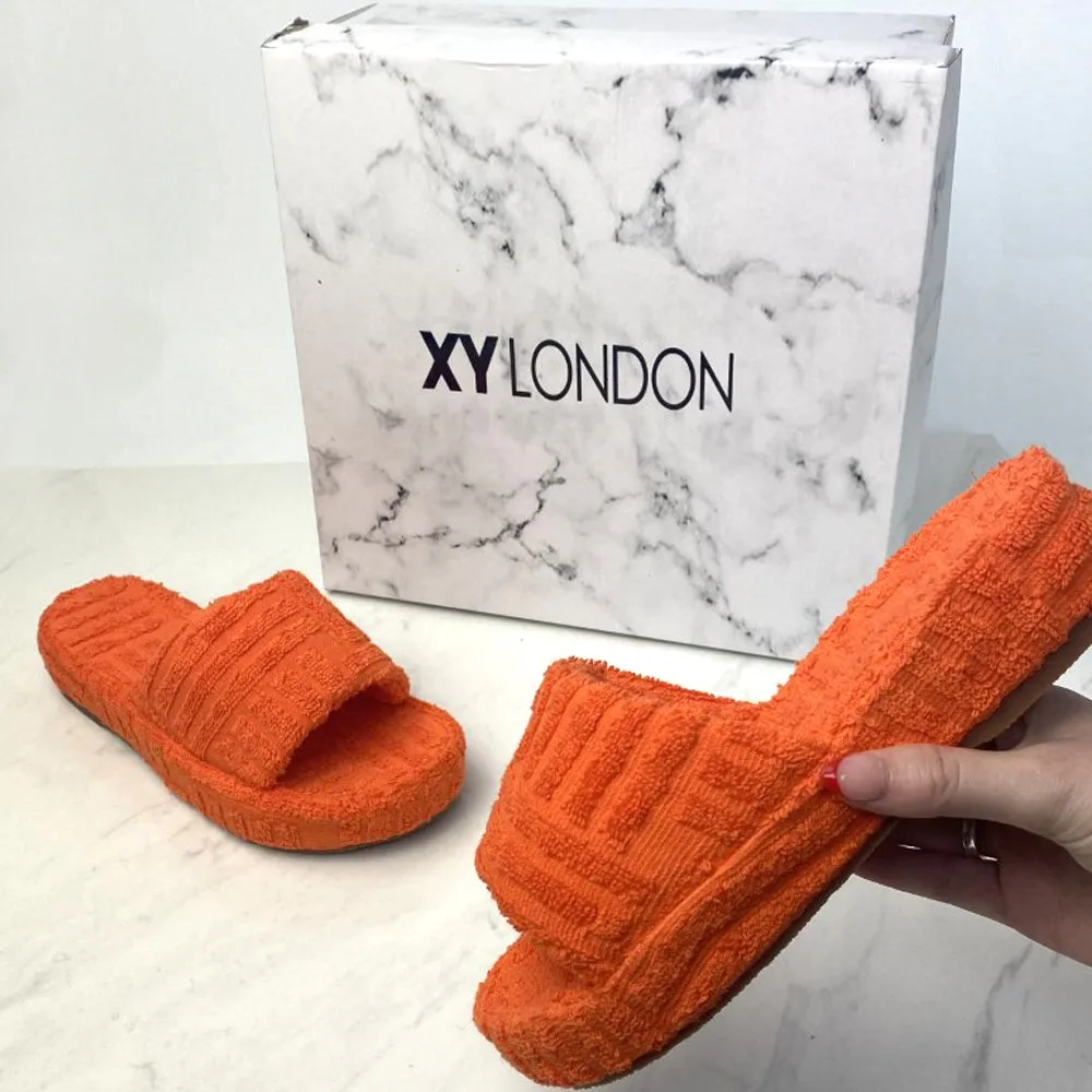 Darla Terry Towelling Sliders Beach Platform Flat Sandals Slippers In Orange