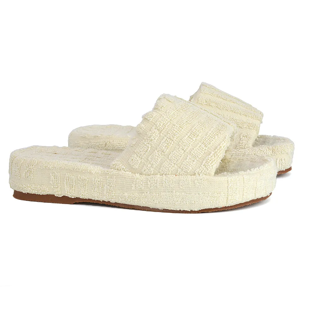 Darla Terry Towelling Sliders Beach Platform Flat Sandals Slippers In Orange