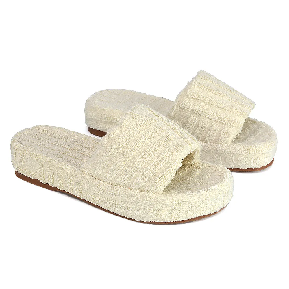Darla Terry Towelling Sliders Beach Platform Flat Sandals Slippers In Orange