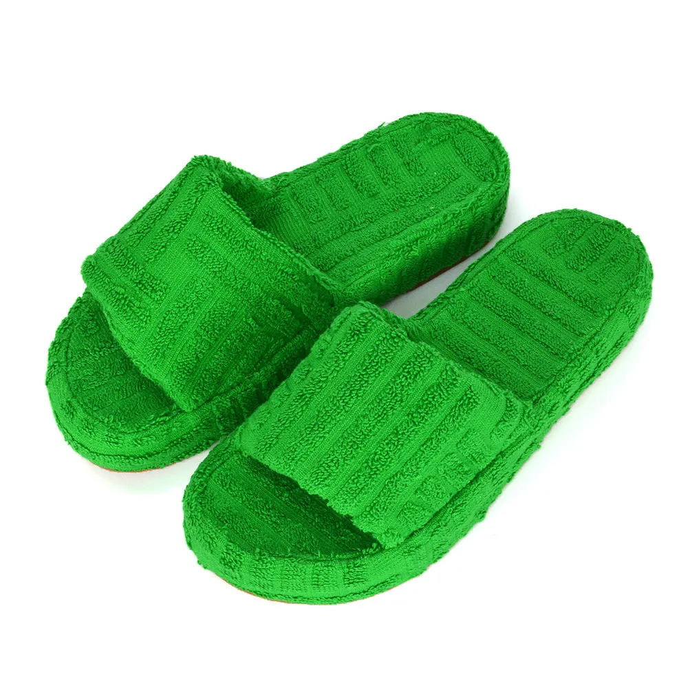 Darla Terry Towelling Sliders Beach Platform Flat Sandals Slippers In Orange
