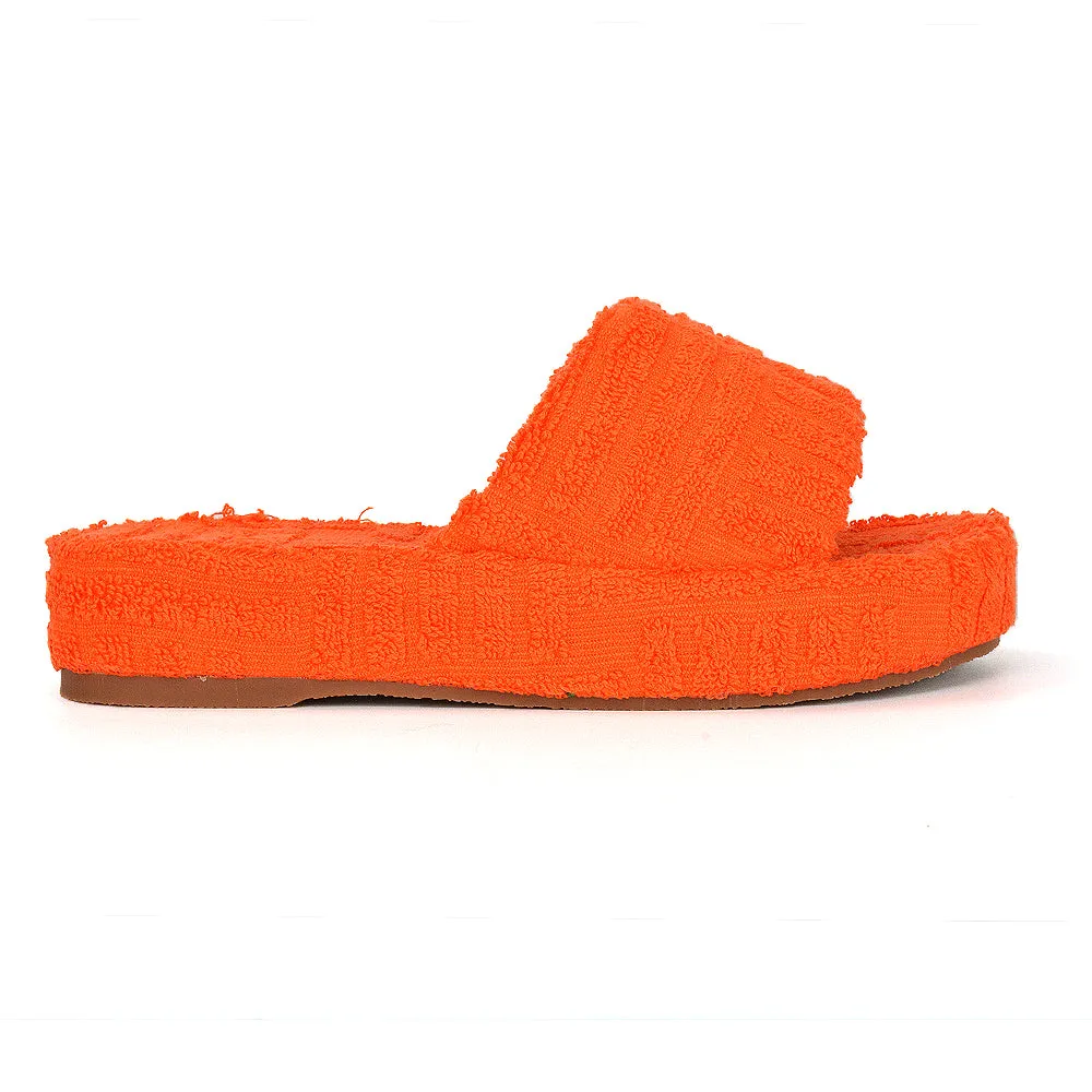 Darla Terry Towelling Sliders Beach Platform Flat Sandals Slippers In Orange