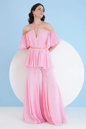 Embroidered Cross Neck Jumpsuit
