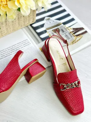 Glamorous Red Leather Slip-On Pumps