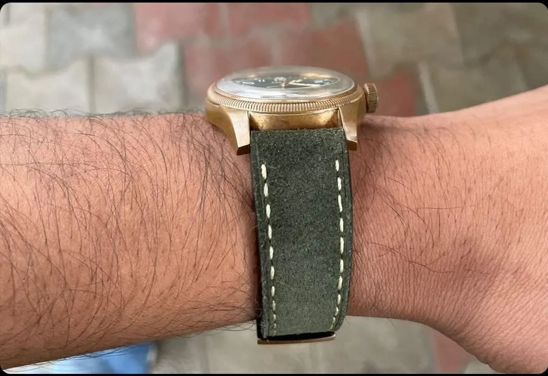 Handmade green suede strap for Oris