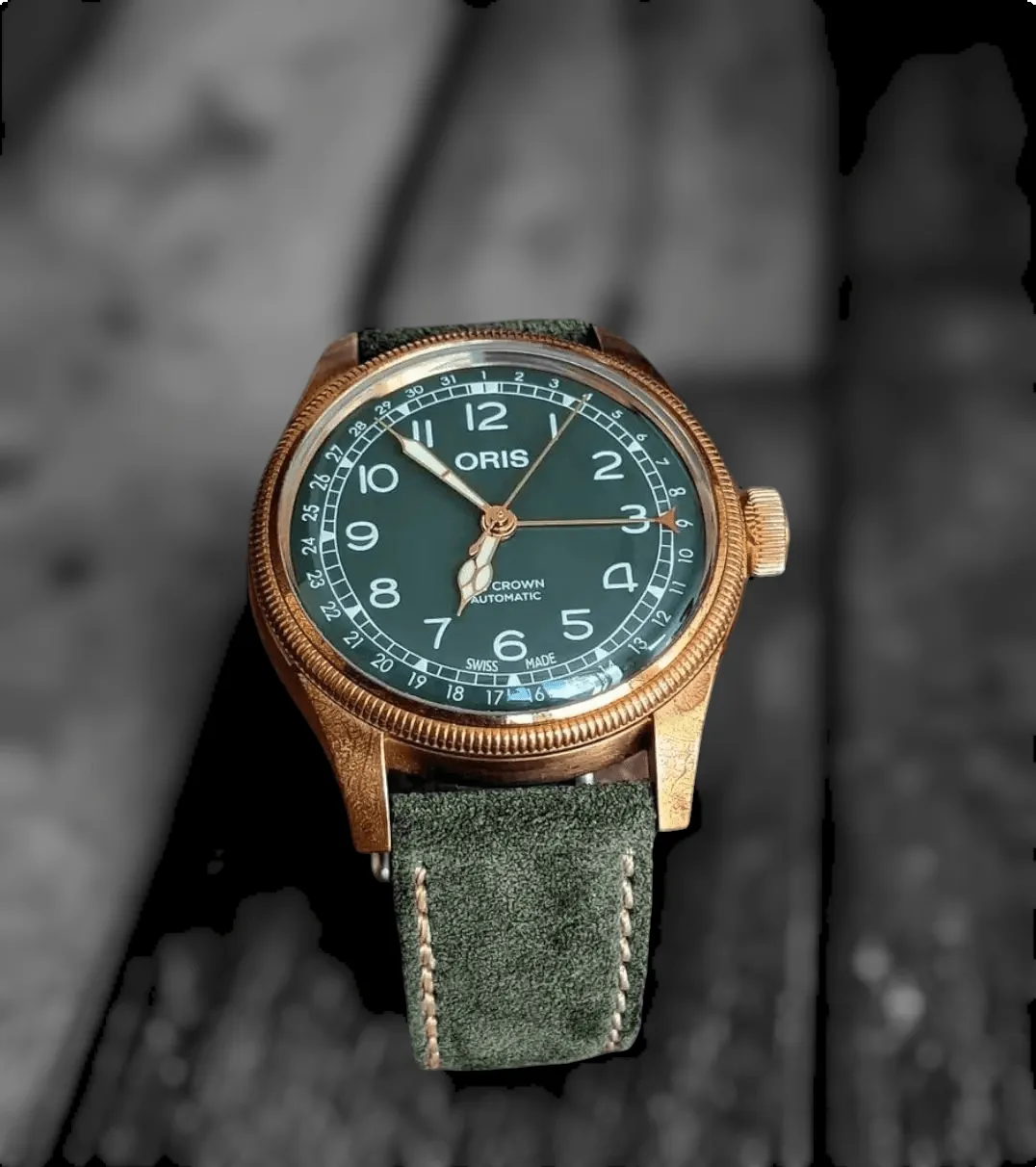 Handmade green suede strap for Oris
