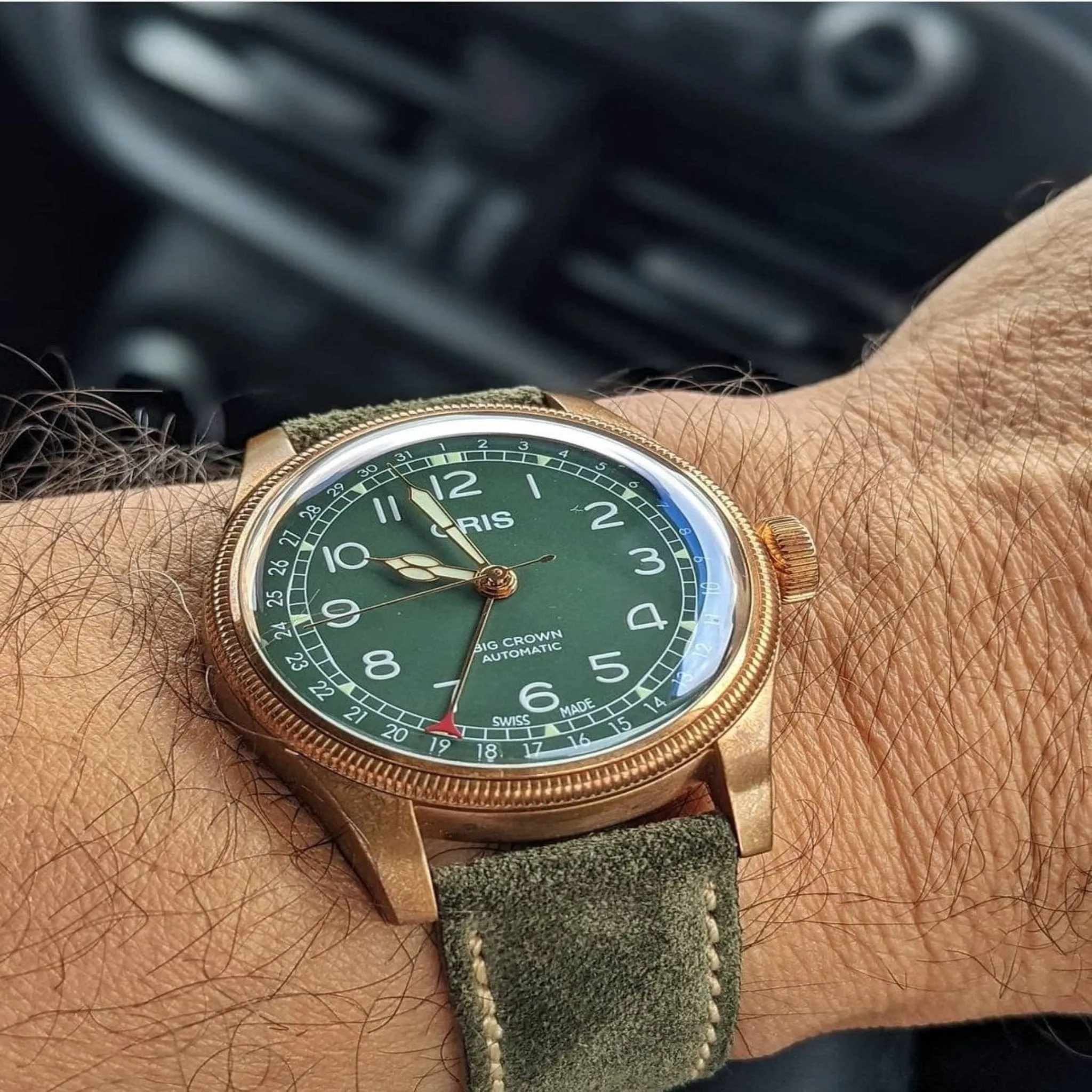 Handmade green suede strap for Oris