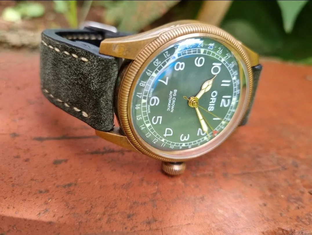 Handmade green suede strap for Oris