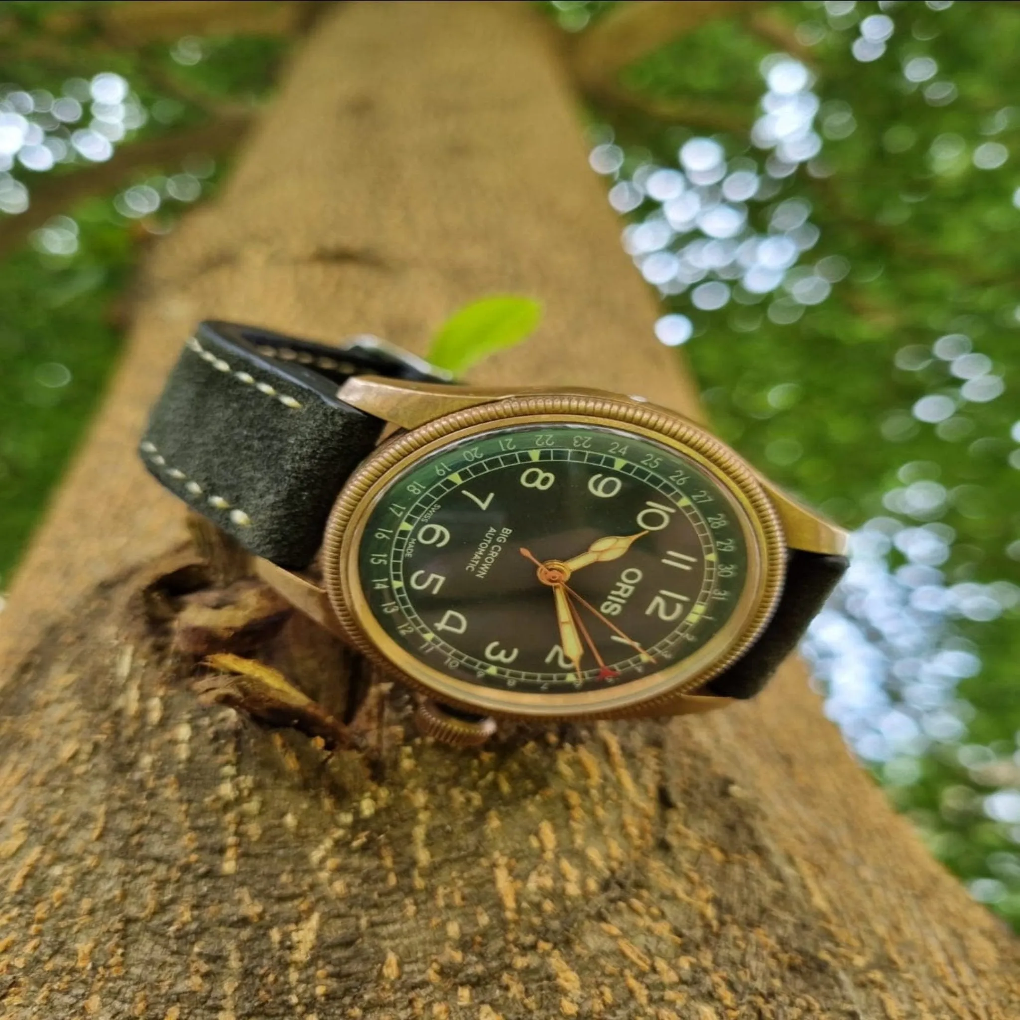 Handmade green suede strap for Oris