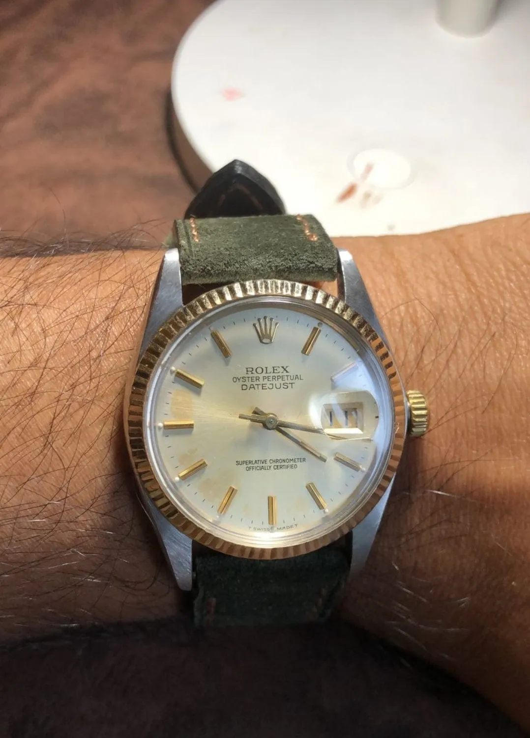 Handmade green suede strap for Oris