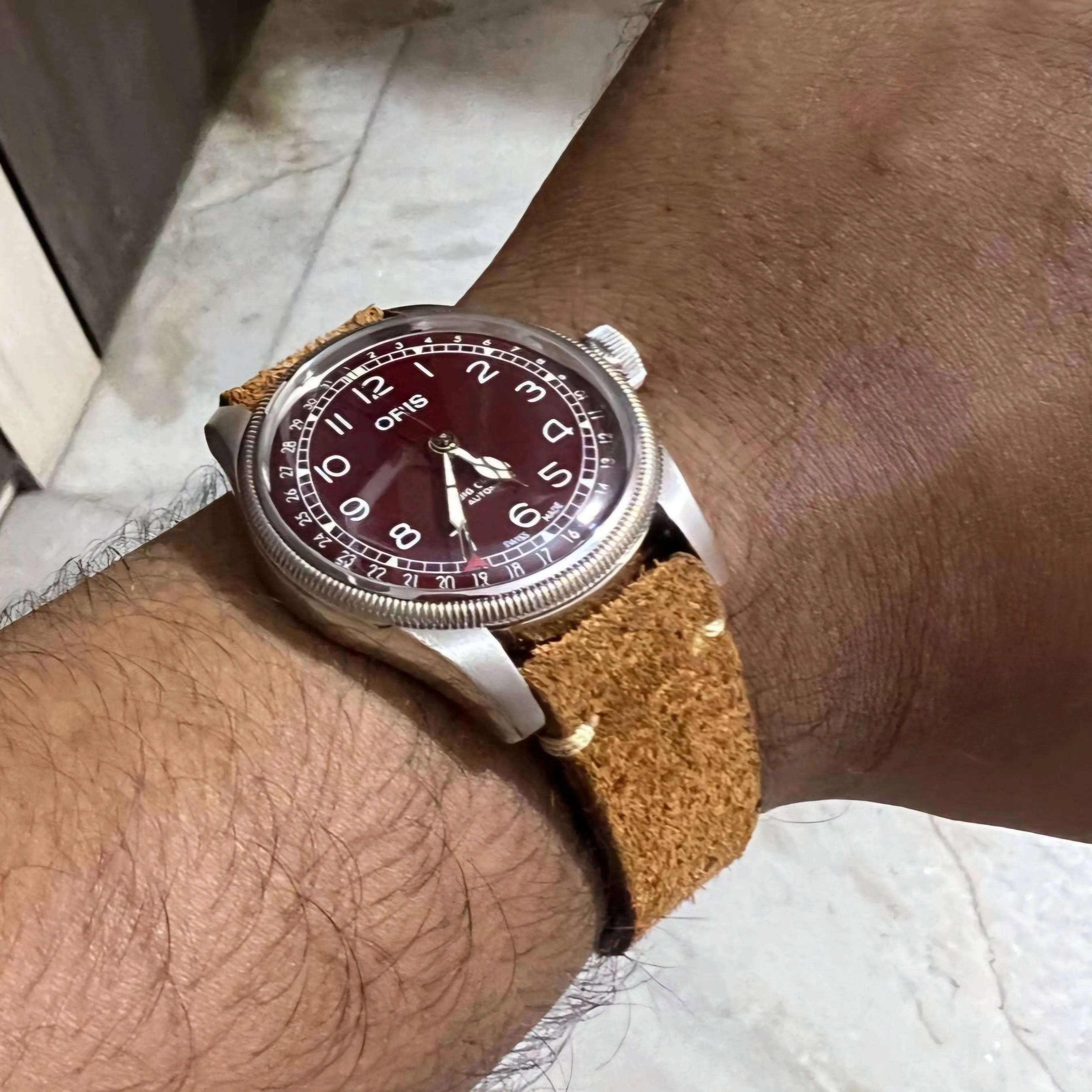 Handmade green suede strap for Oris