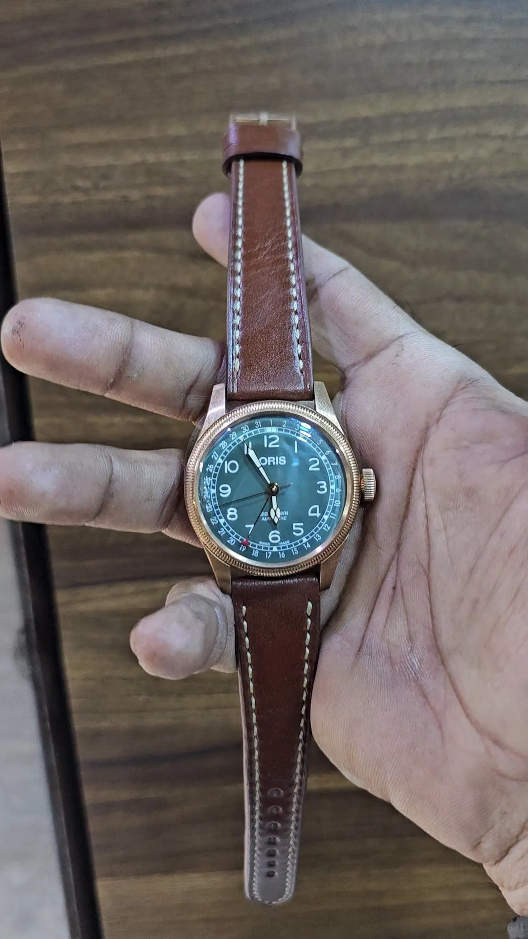 Handmade green suede strap for Oris