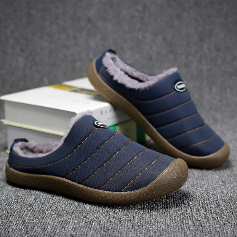 Men Winter Water-resistant Fur Warm Flat Shoes Cotton Slippers