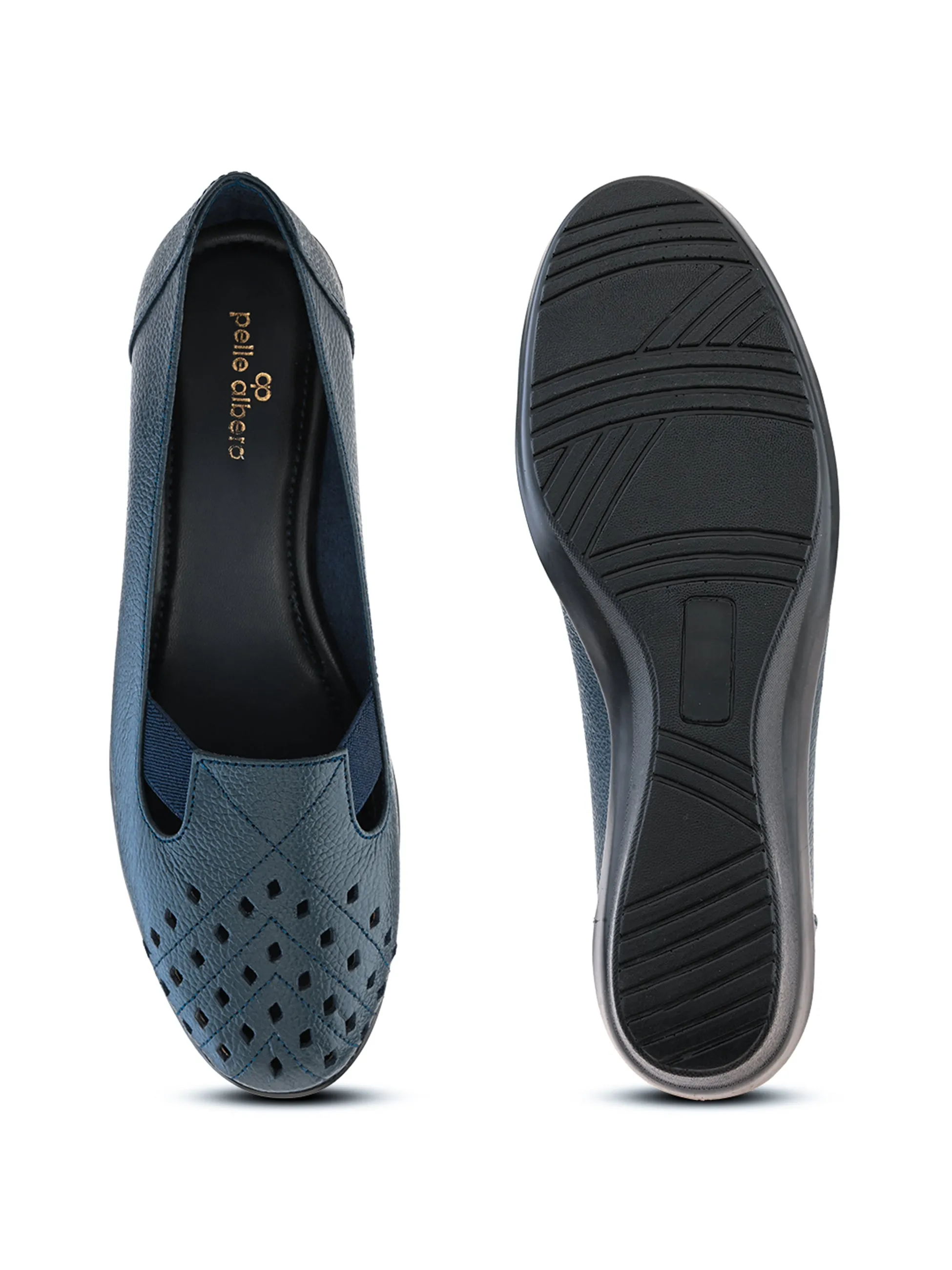 Pelle Albero Female's Blue Leather Wedge Heel Ballerina
