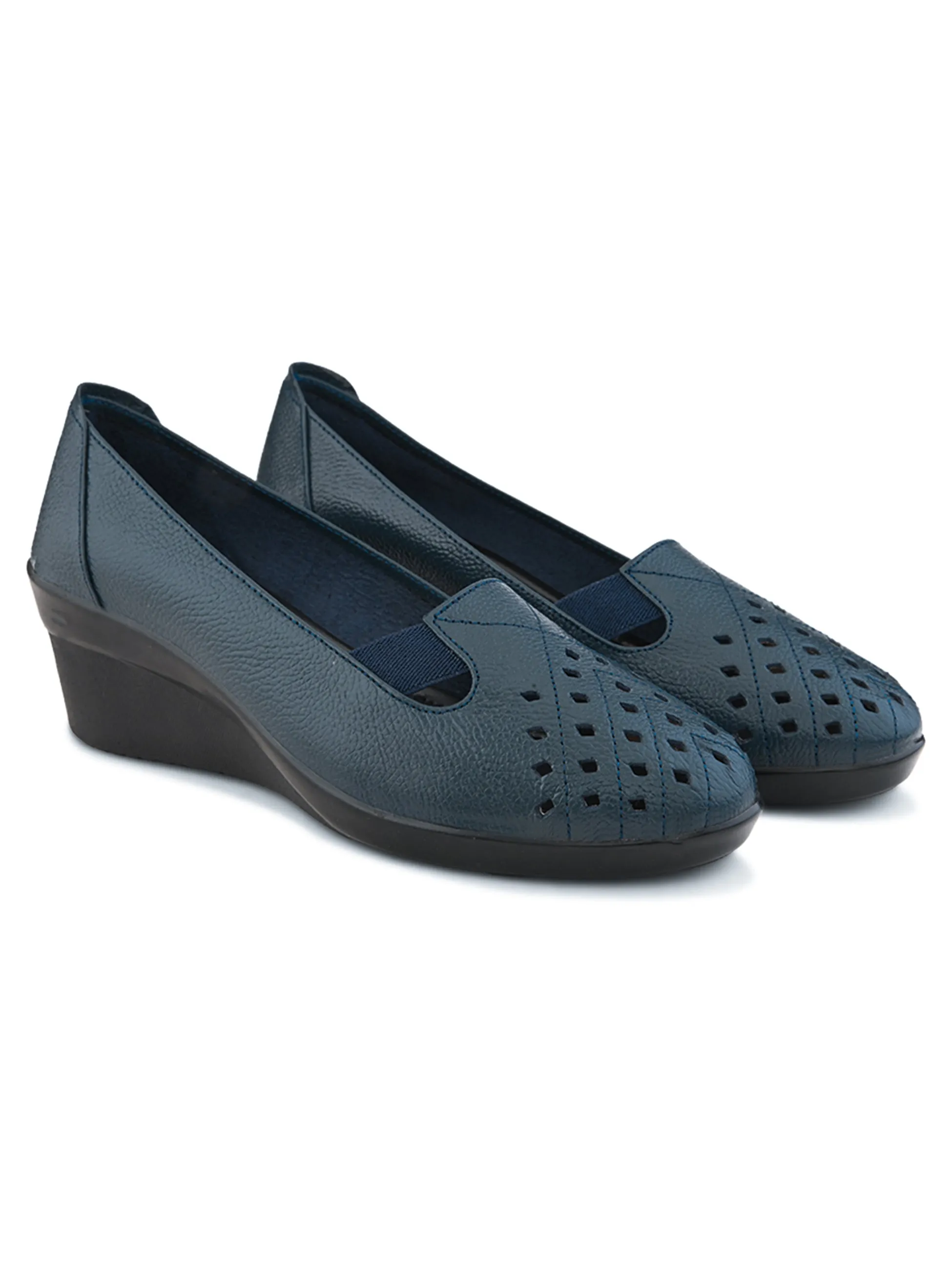 Pelle Albero Female's Blue Leather Wedge Heel Ballerina