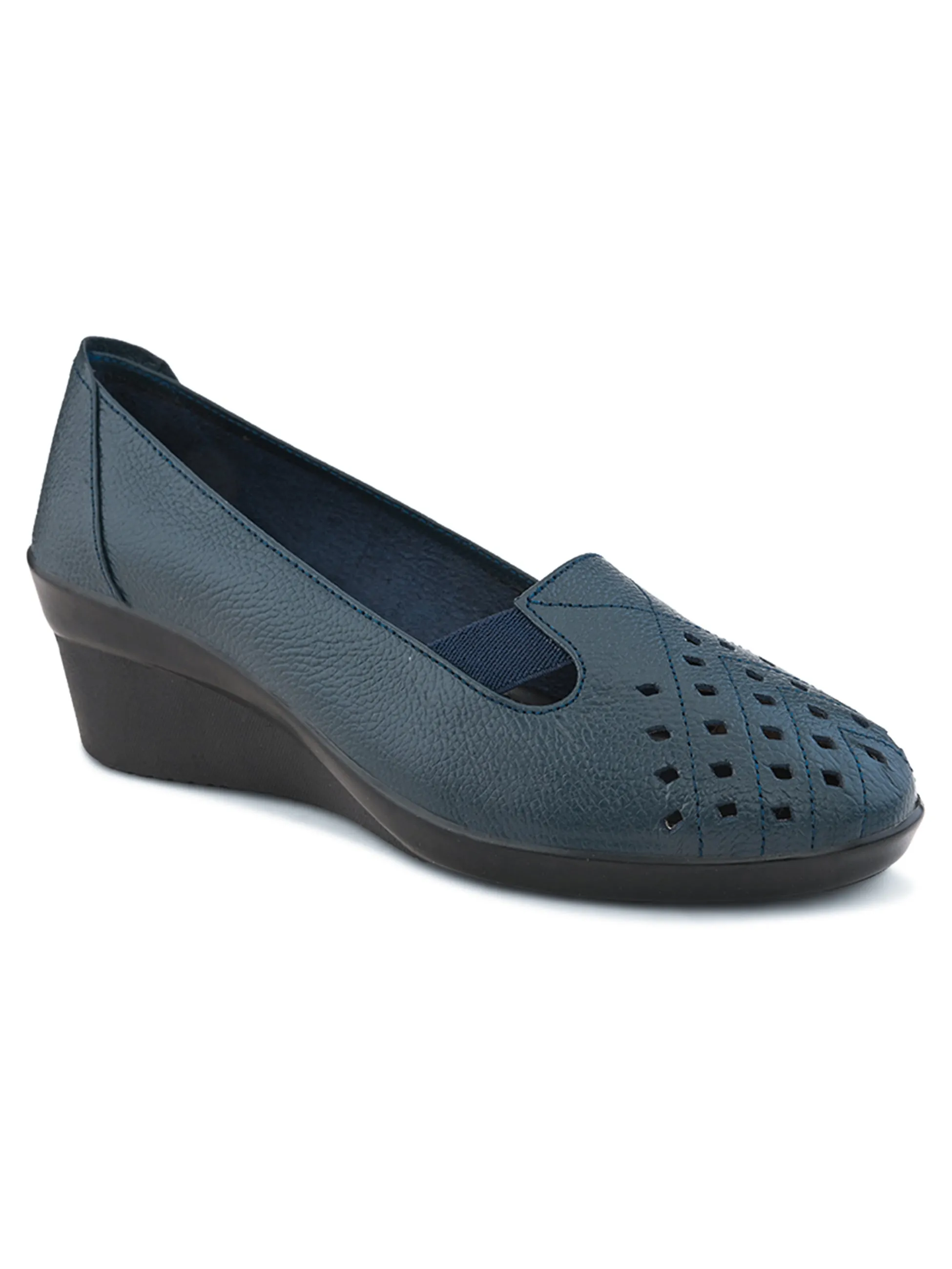 Pelle Albero Female's Blue Leather Wedge Heel Ballerina