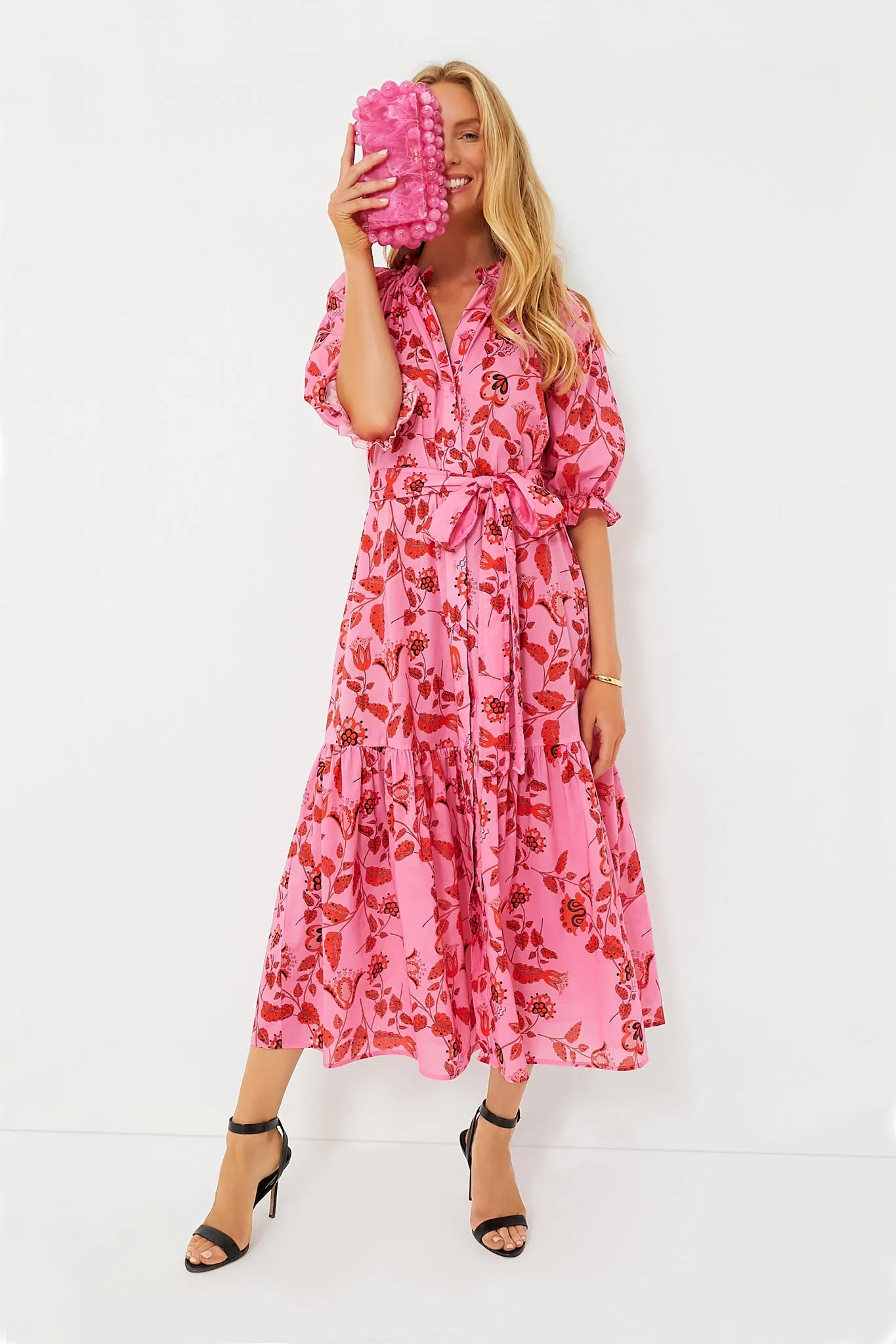 Red and Pink Floral Saratoga Cotton Dress