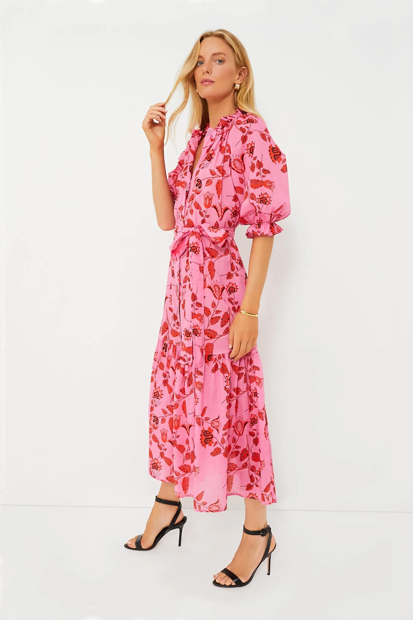 Red and Pink Floral Saratoga Cotton Dress