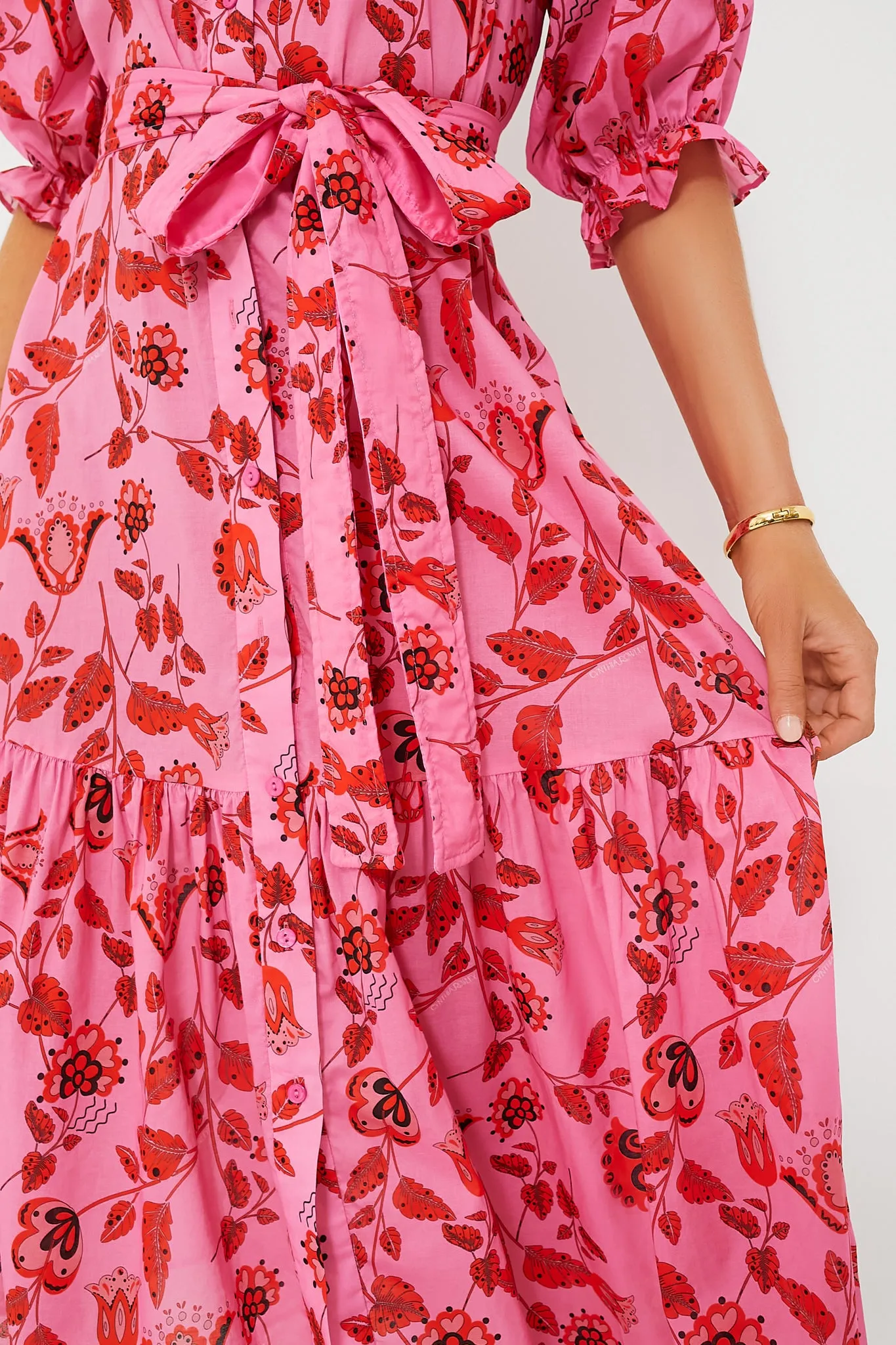 Red and Pink Floral Saratoga Cotton Dress