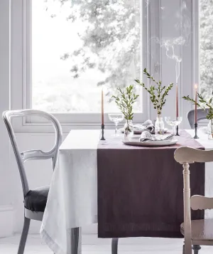 SAMPLE SALE<br>Aubergine Linen Table Runner Mitred Hem Collection