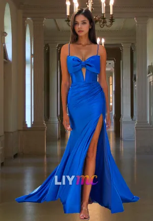 Sweetheart Spaghetti Straps Illusion Pleated Sheath Prom Dress