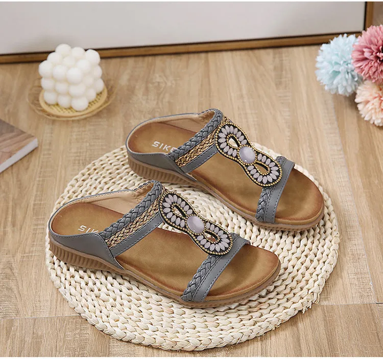 vanccy  Sandals Bohemian Rhinestone Comfortable  Holiday Shoes BS04