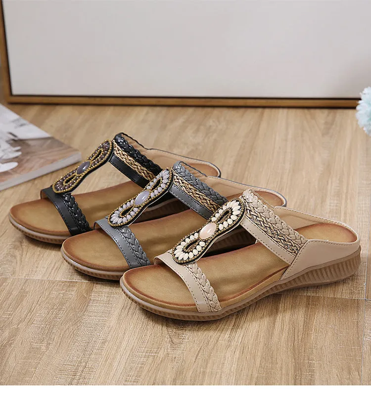 vanccy  Sandals Bohemian Rhinestone Comfortable  Holiday Shoes BS04