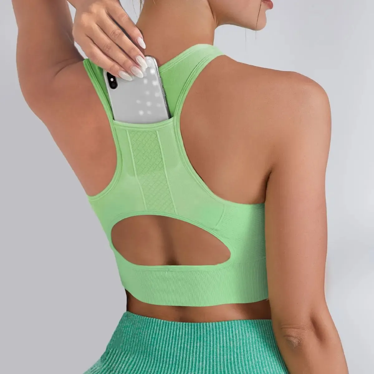 Women's Tank Top Sports Bra with Phone Pocket Push Up Yoga Gym Fitness Top