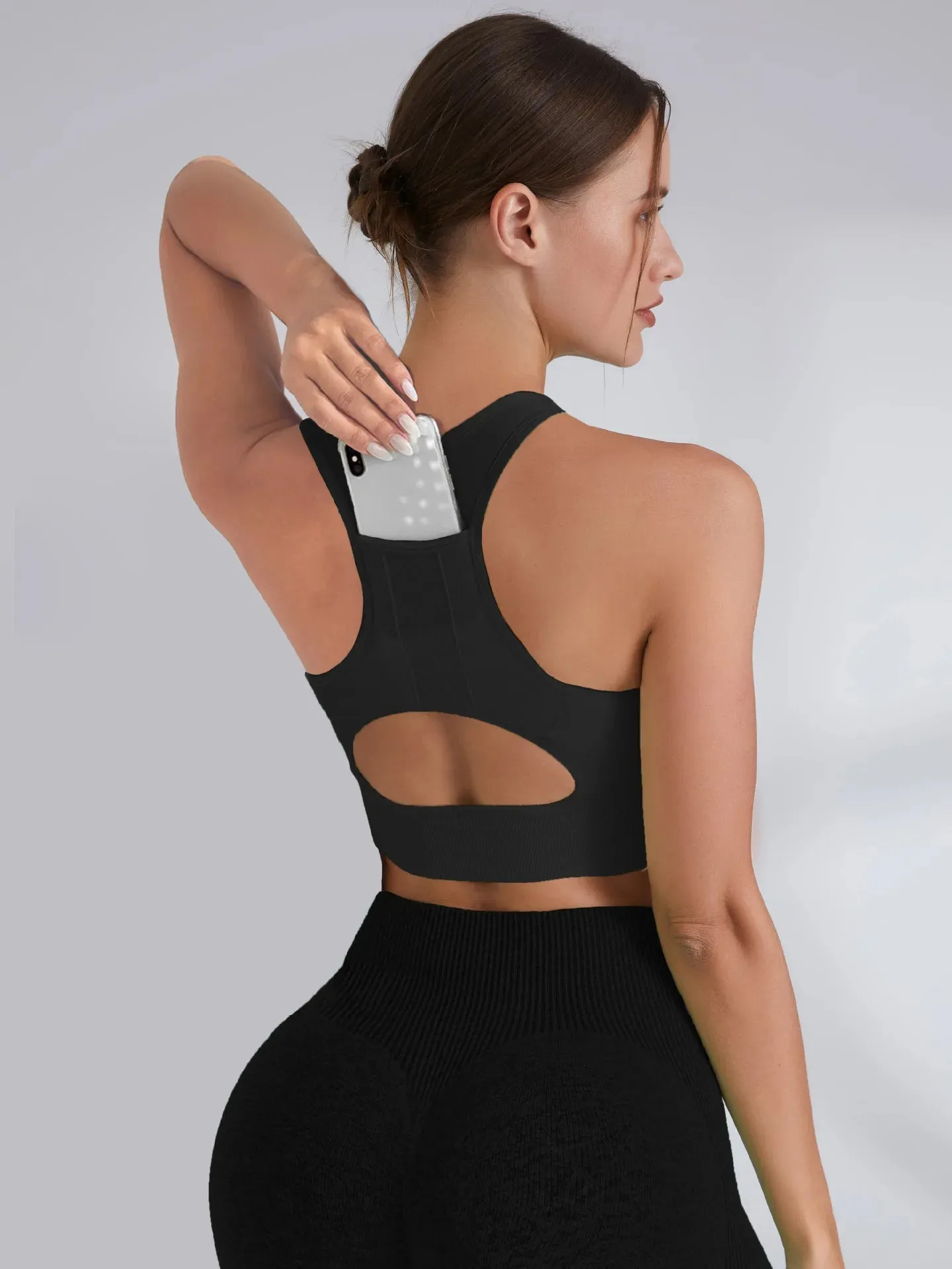 Women's Tank Top Sports Bra with Phone Pocket Push Up Yoga Gym Fitness Top