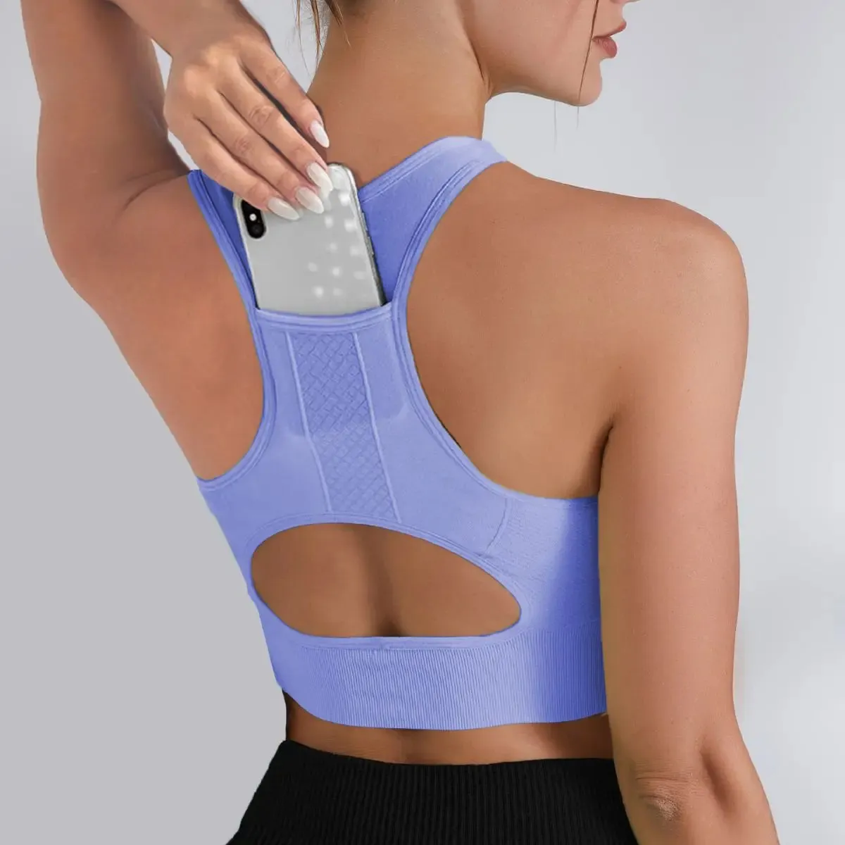 Women's Tank Top Sports Bra with Phone Pocket Push Up Yoga Gym Fitness Top