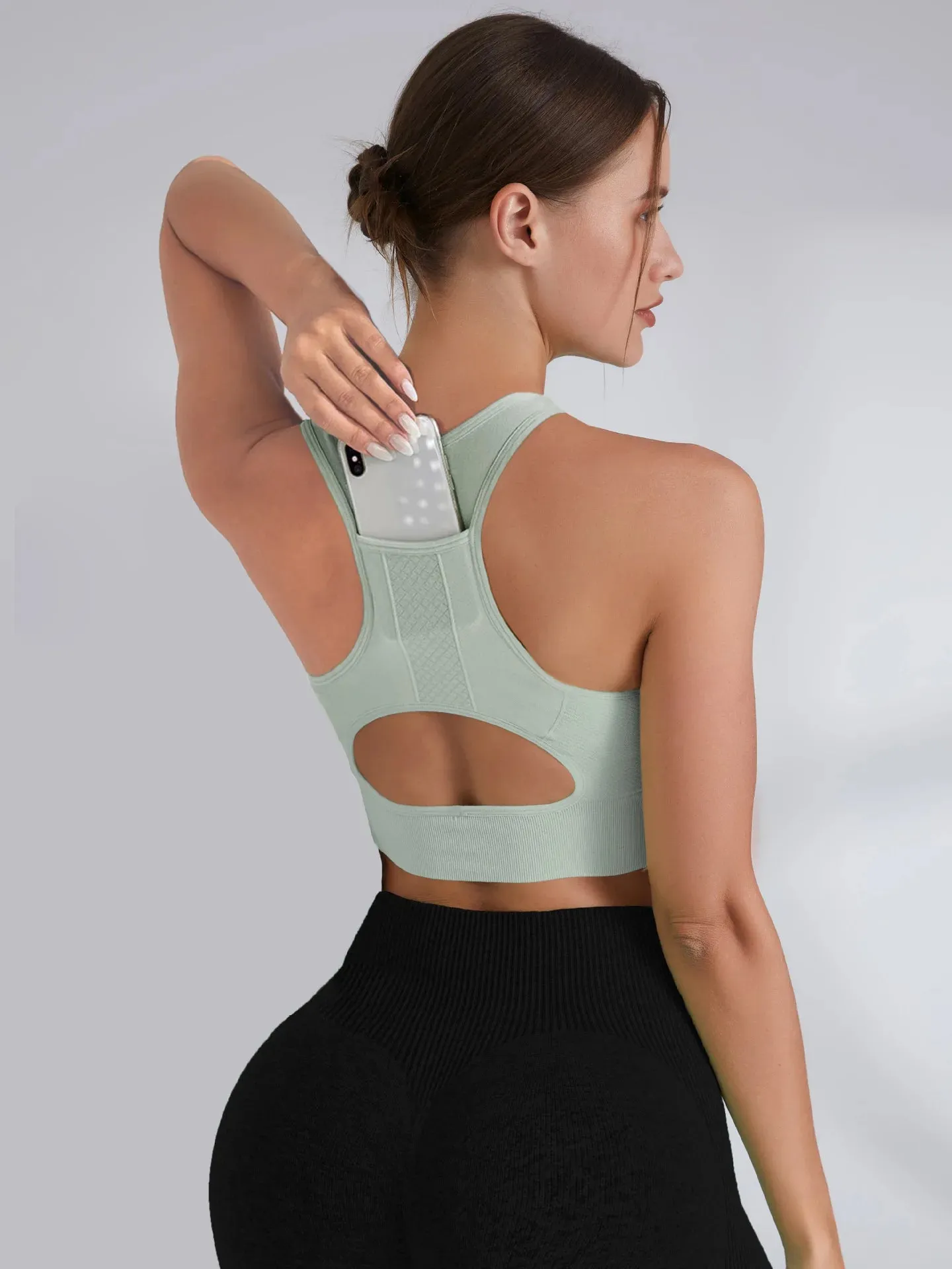 Women's Tank Top Sports Bra with Phone Pocket Push Up Yoga Gym Fitness Top